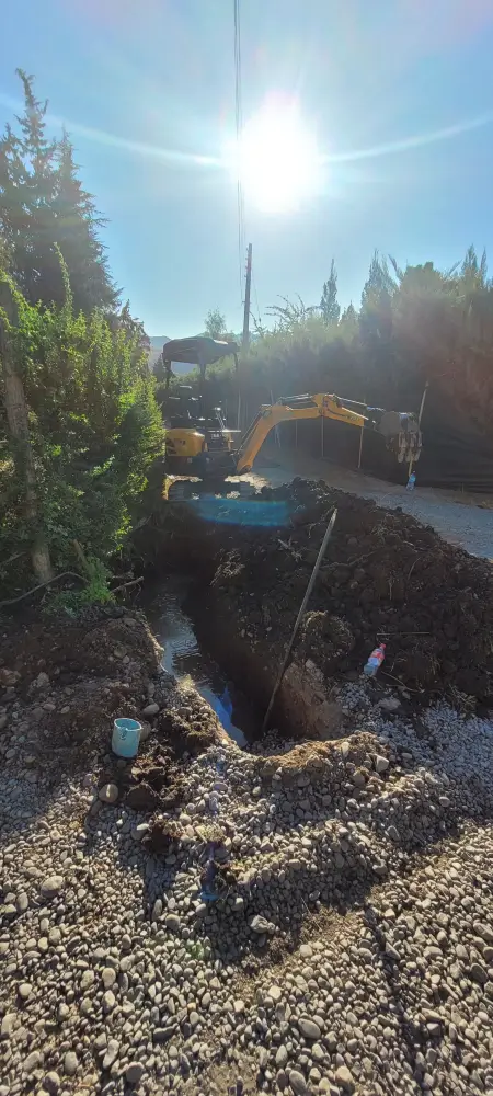 Miniexcavadora retirando tocón de árbol